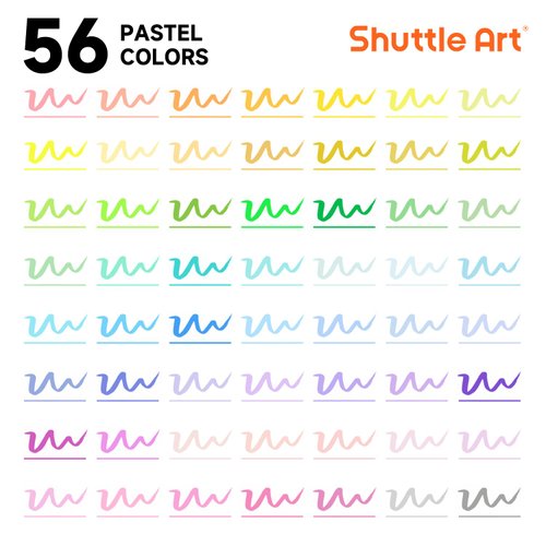 Shuttle Art 56 Pastel Colors Dual Brush Pen Art Markers, Fine and Brush Tip Markers perfect for Kids Adult Artist Coloring Books Calligraphy Hand Lettering Journal Doodling Writing