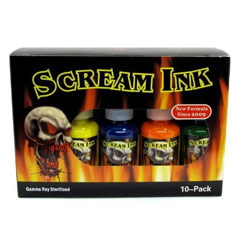 Scream Tattoo Ink 10-pack Set 1/2-oz Bottles -Tattoo Supplies-