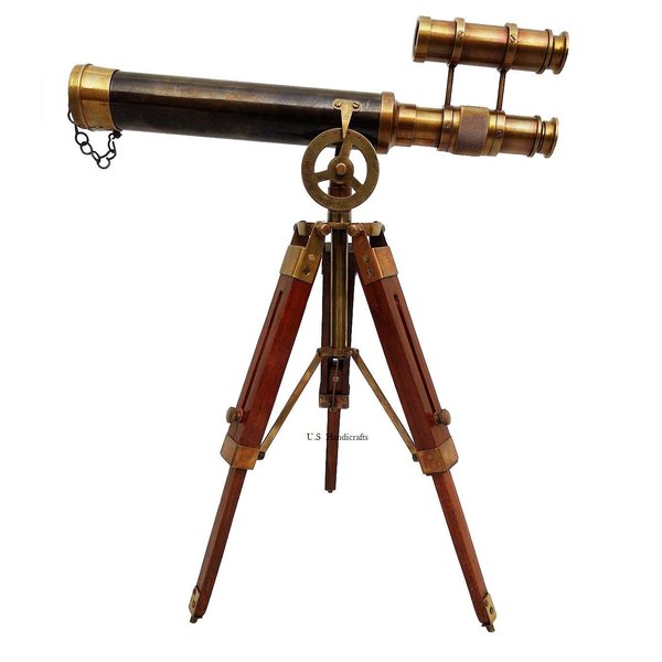 Double Barel Victorian London (1915) 14" Brass Telescope on Tripode Stand Antique Home Decor Table Top...