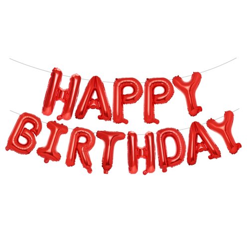 PIGETALE Red Happy Birthday Balloons Banner, 16 Inch Mylar Foil Letters Balloons, 3D Aluminum Foil Letters Sign Bunting Reusable Party Decor for Kids Boys Men Adults Ecofriendly Party Supplies