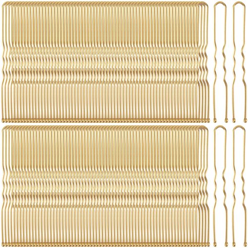 OIIKI 150PCS Gold U Shaped Hair Pins, 2.4in/6cm Bun Hair Pins, Blonde Hair Bobby Pins with Storage Box for Women, Girls, Brides for Parties, Wedding or Daily Use