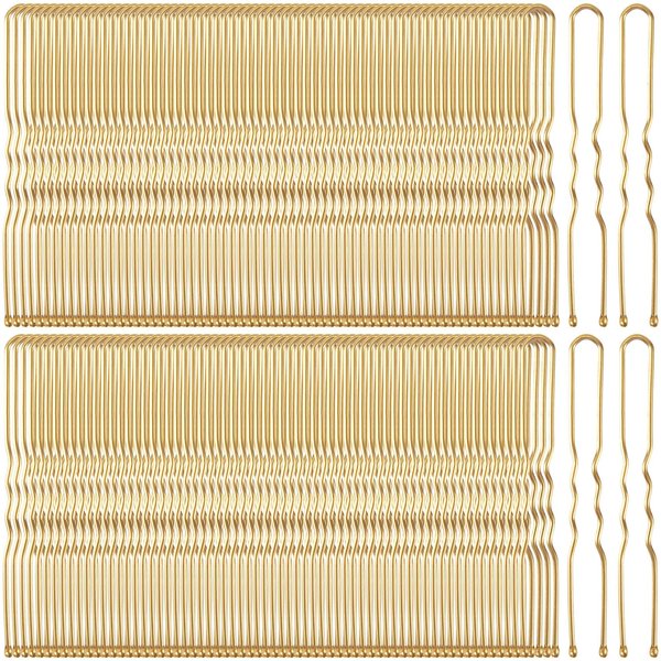 OIIKI 150PCS Gold U Shaped Hair Pins, 2.4in/6cm Bun Hair Pins, Blonde Hair Bobby Pins with Storage Box for Women, Girls, Brides for Parties, Wedding or Daily Use