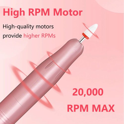 LiQiAMEi Electric Nail Drill, Professional Portable Nail Drill, 12 in 1 Acrylic Nail Drill Kit, USB Power Supply for Acrylic, Gel, Dip Powder, Manicure, Pedicure, Polishing Shape (Pink)