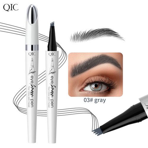 3D Waterproof Microblading Eyebrow Pen,Micro 4 Tip Brow Pen,Long-lasting Natural Eyebrow Magic Pen Microblading Pen Waterproof&Smudge-proof Creates Natural Looking Brows(Gray)
