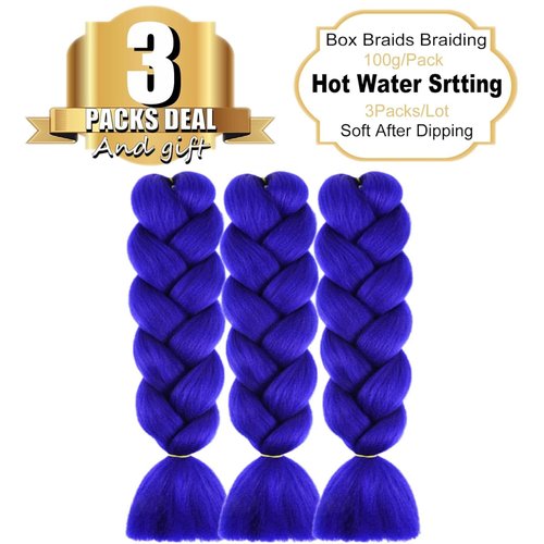 Ombre Braiding Hair Extensions for Women 3 Packs/24 Inch Braiding Hair Fiber Crochet Hair for Box Braids Senegal Twist Hair Extensions(24" (Pack of 3),royal blue)