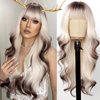 testar Long Platinum Blonde Wavy Wigs For White Women 26 Inch Brown and White Wigs with Bangs Synthetic Blonde Curly Wigs For Daily Party Use Hair Replacement Halloween Wigs
