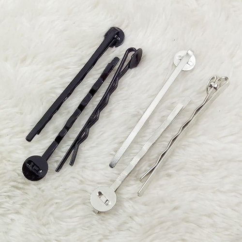 50 Pcs Hair Bobby Pins Hair Clips with Blank Round Tray Hair Pins Hairpin Cabochons Bases for DIY Crafts Black
