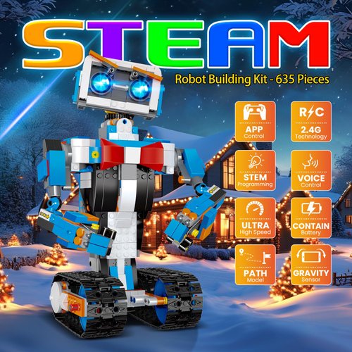 momspeace STEM Robot Building Toys for Kids, Robotics Science Toy for Boys Age 8-12, App & Remote Control Robot, Rechargeable Learning Toy for Boys & Girls Perfect Birthday 635pcs