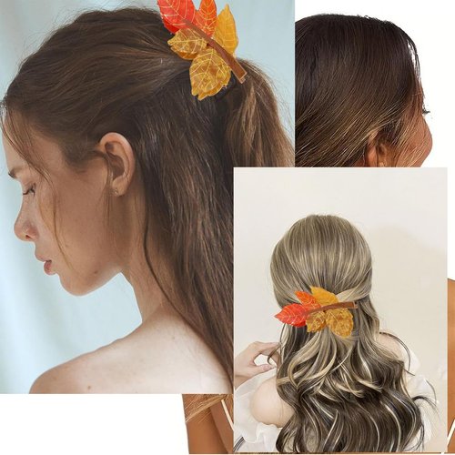 Fall Maple Leaf Hair Claw Clip for Women, Autumn Hair Claw Clips Acrylic Orange Yellow Leave Slips Hair Jaw Thanksgiving Hair Home Party Hair Accessories for Girl Thick Thin Hair Decor 2PCS