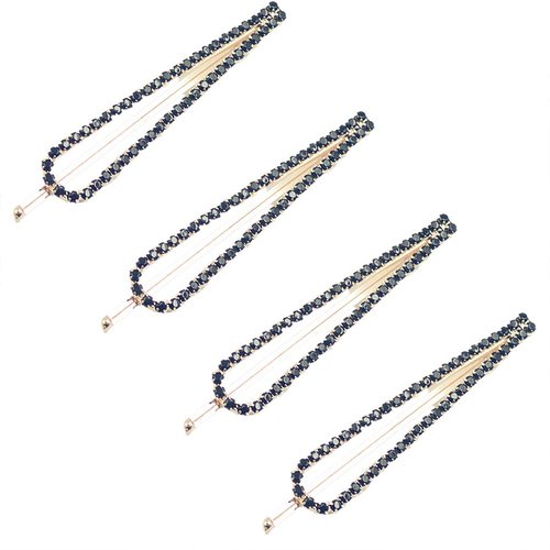 BUUEERR 4 Pcs Shiny Rhinestone Barrettes Bobby Pins Drop Shape Hair Barrette Clip Crystal Hair Pin Bling Hair Clip Bling Hairpins Clips Styling Prom Hair Accessories for Women Girls (Black)