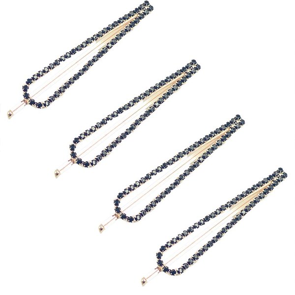 BUUEERR 4 Pcs Shiny Rhinestone Barrettes Bobby Pins Drop Shape Hair Barrette Clip Crystal Hair Pin Bling Hair Clip Bling Hairpins Clips Styling Prom Hair Accessories for Women Girls (Black)