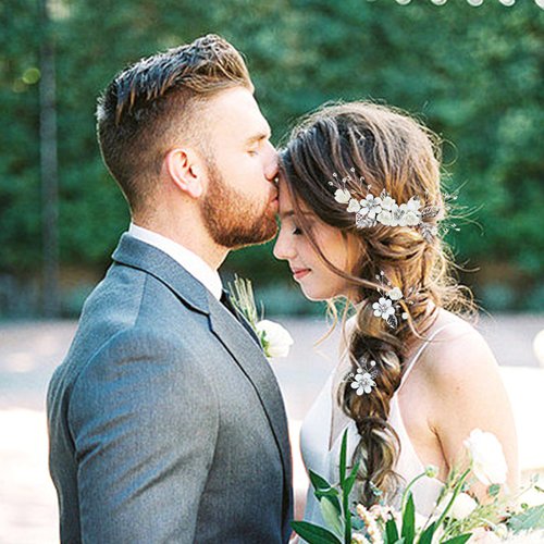 Cinaci 18 Pieces Bridal Wedding Party Prom Pearl Rhinestone White Flower Hair Side Combs Slides+U-shaped Flower Hair Pins+Twist Spiral Hairpins Floral Headpieces for Brides Bridesmaids Women Girls