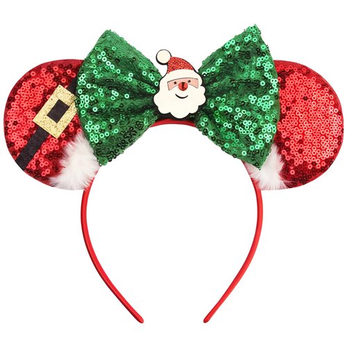TTBLOCKS Christmas Mouse Ears Headband, Sequin Santa Clause Christmas Headband, Christmas Glitter Hair Band for Party (Red)