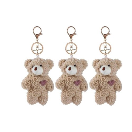 Galepromot 3 Pcs Brown Bear Pink Heart Plush Stuffed Keychain For Backpack, Plush Keychain, Backpack keychain, Soft Cotton Key Chain For DIY Keychain Crafts Stuffed Animals, Car Accessories