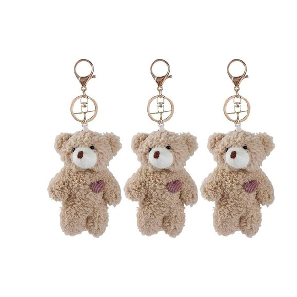 Galepromot 3 Pcs Brown Bear Pink Heart Plush Stuffed Keychain For Backpack, Plush Keychain, Backpack keychain, Soft Cotton Key Chain For DIY Keychain Crafts Stuffed Animals, Car Accessories