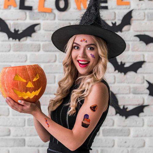 60 Pieces Halloween Candy Temporary Tattoos for Kids, Candy Tattoo Stickers for Boys Girls, Halloween Party Decorations Supplies Favors Goodie Bag Stuffers