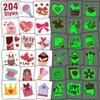 Partywind 204 Styles Glow Valentine's Day Tattoos for Kids Classroom, Individually Wrapped Sheets Valentines Temporary Tattoos for Party Supplies Favors Decorations, Heart Decor Tattoo Stickers
