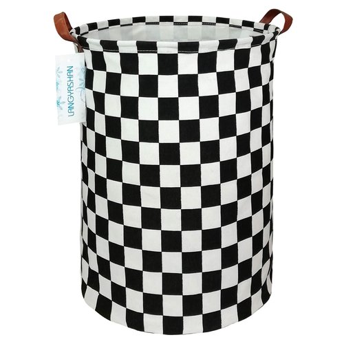 LANGYASHAN Laundry Basket Canvas Fabric Collapsible Organizer Basket for Storage Bin Toy Bins Gift Baskets Bedroom Clothes Children Nursery Hamper (Racing Flag)