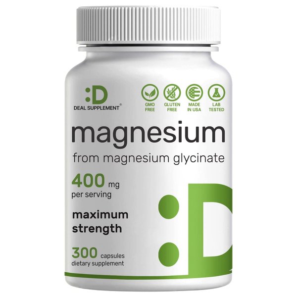Magnesium Glycinate 400mg, 300 Capsules | 100% Chelated for Easy Absorption | Essential Mineral Supplement for Muscle, Sleep, & Heart Health