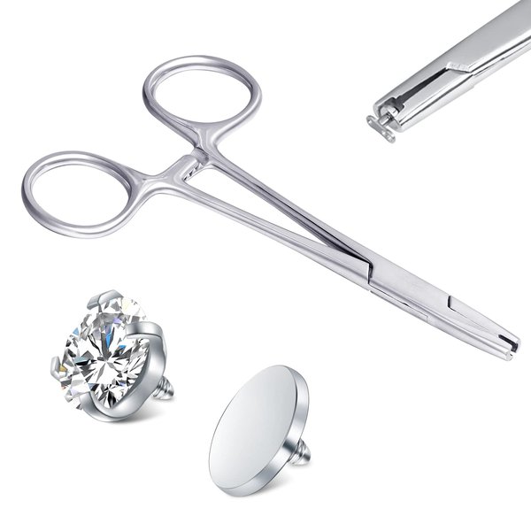 JIESIBAO Piercing Ball Removal Tool,3mm Jaw Stainless Steel Piercing Holding Tools Ball Unscrew and Screw Dermal Anchor Forceps for Dermal Tops Pliers for Nose Septum Labret Earrings Piercing