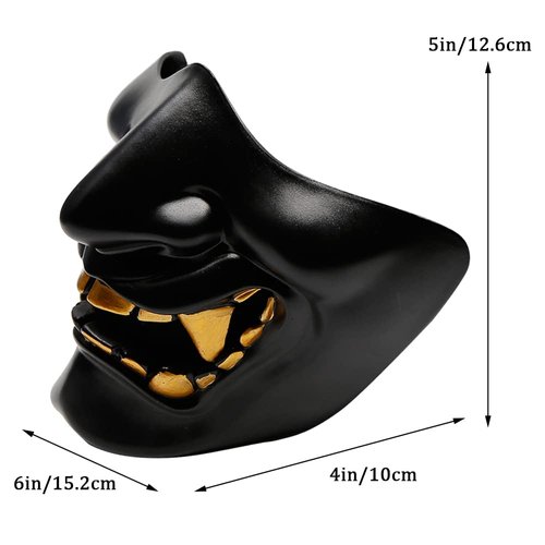 AOUTACC Airsoft Half Face Masks,Evil Demon Monster Kabuki Samurai Hannya Oni Tactical Half Face Protective Masks for Masquerade Ball,Party,Halloween,CS War Game,BB Gun, (Black)