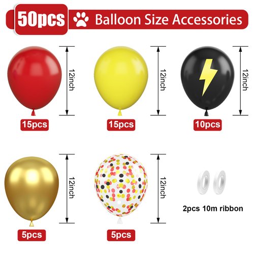 Red Black Yellow Balloons, 50 Pcs 12 Inches Cartoon Birthday Party Balloons with Confetti Balloon, Cartoon Game Theme Balloons for Kids Birthday Baby Shower Carnival Party Decor