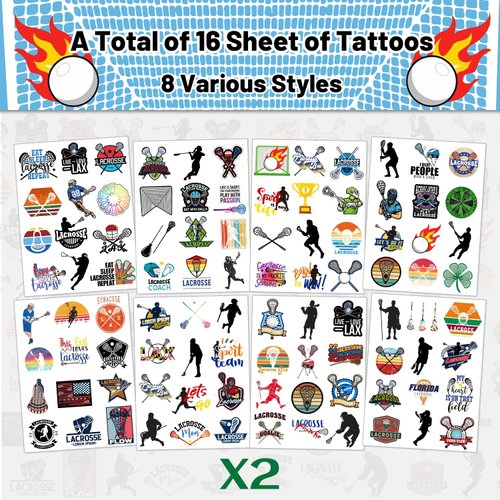 Lacrosse Themed Birthday Party Favors 192 PCS Lacrosse Temporary Tattoos Decorations Supplies for Kids Gifts Classroom School Prizes