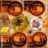 Halloween Party Plates and Napkins Foil Party Disposable Plates Set Halloween 9" Paper Plates,Paper Cups,Luncheon Napkins,Forks,Straws,Balloons,Haunted House Dinner Plates for Halloween,Serves 24