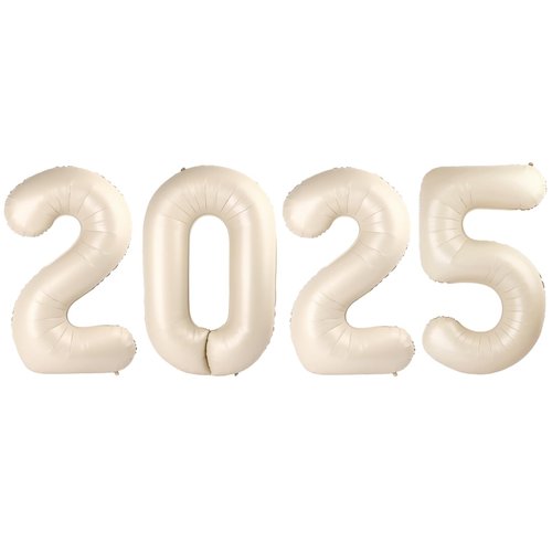2025 Balloon Numbers - 40 Inch Cream White New Years Eve Party Supplies 2025, Nye Decor Party Decorations Happy New Year, New Years Eve Foil Party Balloons