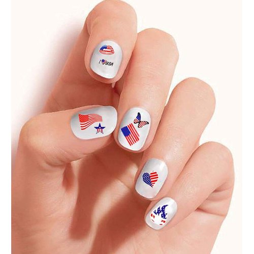 8 Sheets 4th of July Nail Stickers Patriotic Nail Decals 3D Nail Art Stickers Self Adhesive USA American Flag US Heart Star Lips Flame Nail Stickes Memorial Day Independence Day Decorations