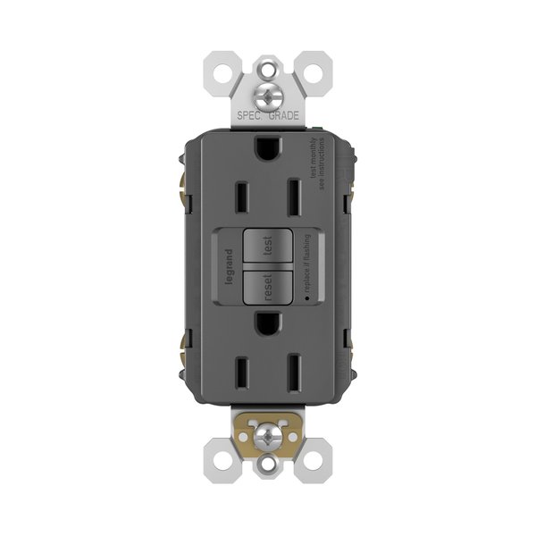Legrand radiant 1597TRBKCCD4 15 Amp GFCI Self Test Tamper Resistant Decorator Duplex Outlet, Black (1 Count)