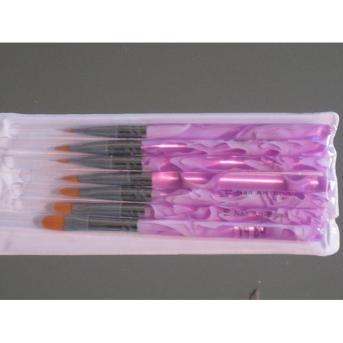 Professional UV Gel Nail Art Tips Builder Brush 7 Sizes with Bonus Glitter Powder (One Jar) And Nail Tape