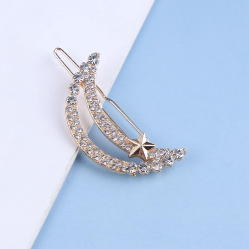 Andelaisi Boho Crystal Hair Clip Vintage Rhinestone Crescent Moon Hair Barrette Clip Gold Hollow Moon Hairpin Clip Sparkly Crescent Star Head Clip Accessories for Women and Girls Headdress