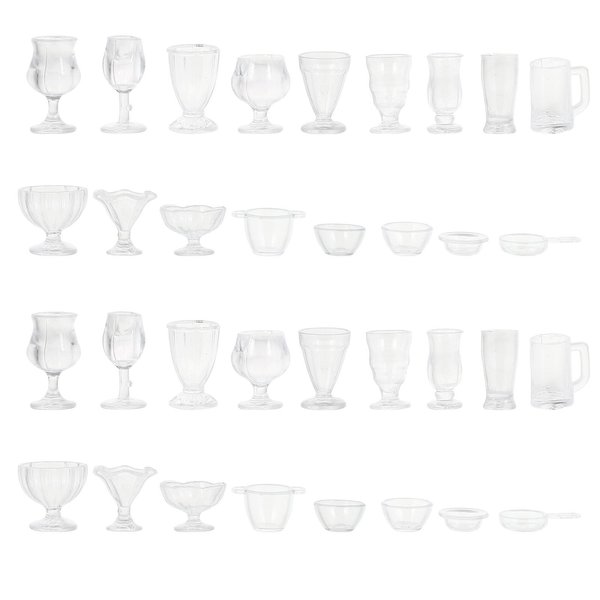 34 Pieces Mini Coffee Cups, 1:17 Plastic Mugs Tea Cup Keychain Miniature Transparent Cup for Dollhouse Decoration Doll Food Craft DIY