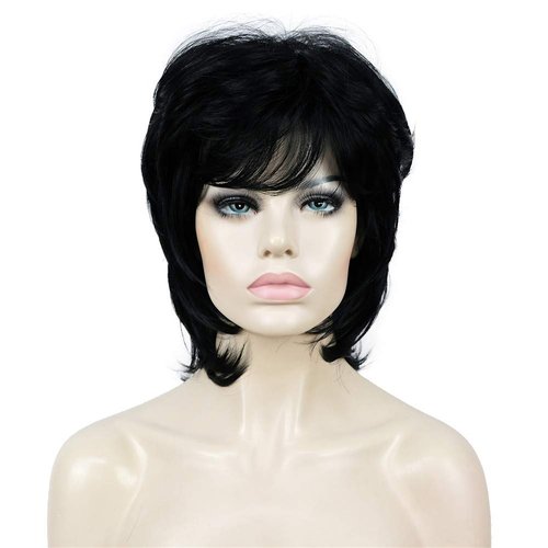 Aimole Short Layers Shaggy Full Wig Natural Wavy Hair Black Wigs Synthetic Hair Women Capless Wig (1 Black)