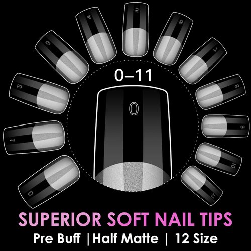 Melous Medium Square Soft Gel Nail Tips, 12 Sizes, 600 PCS, Full Cover, Matte Finish