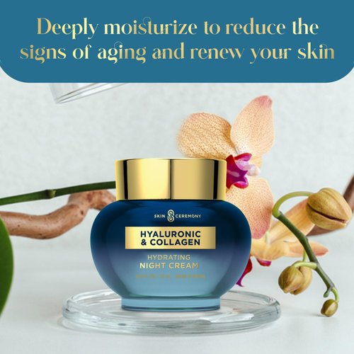 Skin Ceremony Hyaluronic Acid and Collagen Face Moisturizer - Long-lasting Hydration & Moisture, Anti-aging, Skin Firming Night Cream - Cruelty Free Korean Skin Care For All Skin Types - 1.69 Fl. oz