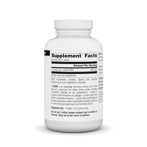 Source Naturals L-Lysine 500 mg Free Form - Amino Acid Supplement Supports Energy Formation & Collagen - 250 Tablets