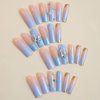 BABALAL Long Square Press on Nails Blue French Fake Nails Glitter Glue on Nails 3D Butterfly Rhinestone Flower Acrylic Nails Squoval Manicure False Nails for Women and Girls
