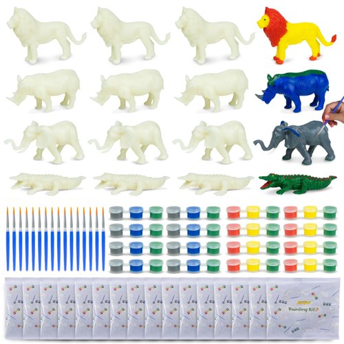 BONNYCO Safari Party Favors for Kids Painting Kit Pack 16 Kids Party Favors, Jungle Goodie Bag Stuffers, Animal Return Gifts for Kids Birthday, Pinata Stuffers, Paint Party Favors, Prizes for Kids