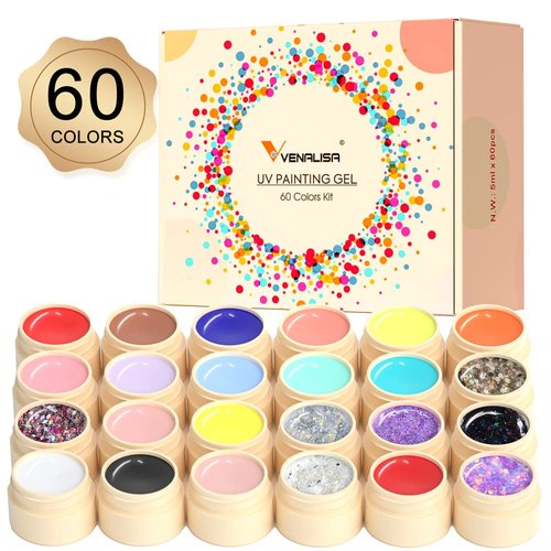 VENALISA Gel Paint for Nails Art Kit, 60 Colors Solid Gel Polish Set Spider Painting Gel Nail Polish Nail Art Design for Starter Manicure Professional Nail Salon DIY at Home Gift for her