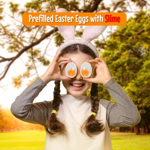 Fun Express Easter Eggs with Slime - Set of 12 Egg Yolk Slime for Prank Lovers, 2 1/2", Unforgettable Easter Fun - Realistic Egg Prank, Non-Edible Easter Toy with Slime-Filled Easter Eggs