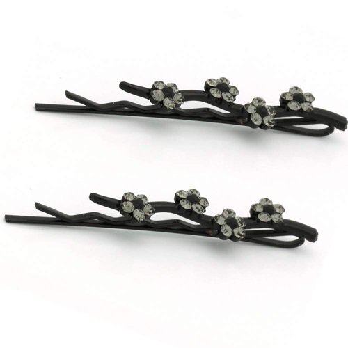 Hair Pins for women Faux Rhinestone Flower Daisy Covered Bobby Pin, Set of Two, Black