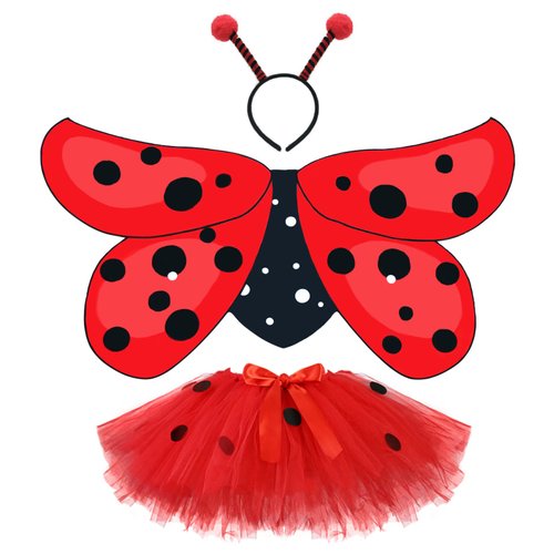 Creatoy Girls Ladybug Costume with Lady bug toddler dress tutu and Bug Headband Animal Costumes for Kids Halloween Dress Up Clothes Birthday Party Favors Easter Gifts