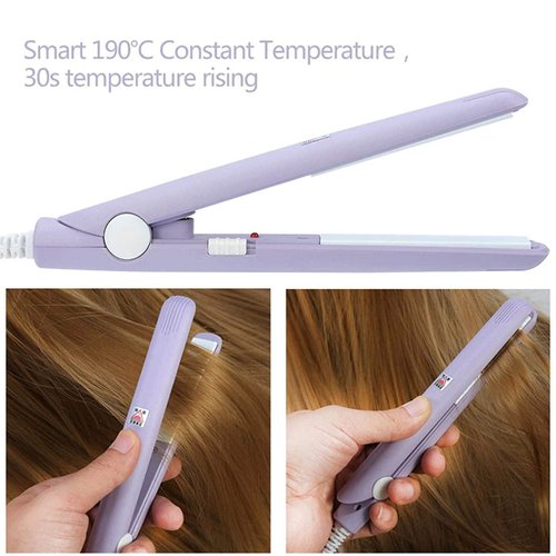 Mini Curling Iron 2 in 1 Hair Straightener and Curler Travel Size Hairstyling Iron Heating Curler for Short Hair Home or Salon Professional Hair Styling Tool (Purple) (Purple)