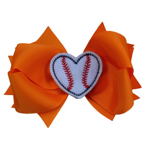 Baseball Heart Hair Bow (Orange)