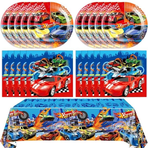 41PCS Happy Race Car Birthday Party Supplies Cars Theme Birthday Party Decorations Disposable Tableware Include Plates Napkins Tablecloth For Kid Boys Serve 20