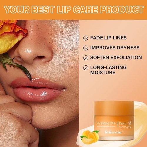 Tiejdhr Sleeping Lip Mask, Nourish & Hydrate Lip Mask With Vitamin E, Lip Balm Lip Skin Care, Hydrating & Moisturizing Reduce Lip Lines, Night Sleep Anti-chapped Lip Cream (01# Peach)