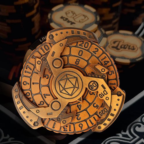 DNDND Metal Dice Roulette 7 in 1,All in 1 D&D Spinner Metal Dice with Gorgeous Gift Box for Dungeons and Dragon and Tabletop Game (Brass)