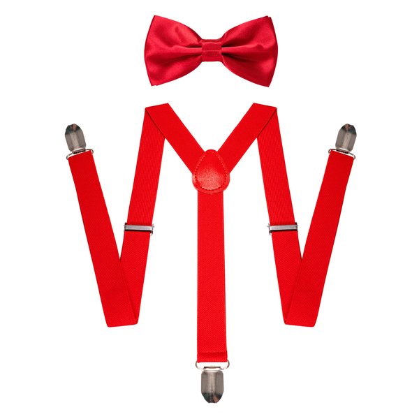 JEMYGINS Red Suspender and Bow Tie Set for Men and Boy with 3 Strong Clips Adjustable(1) Braces(1)
